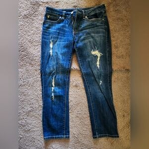 Jennifer Lopez Dark Wash Distressed Jean Capri Size 2